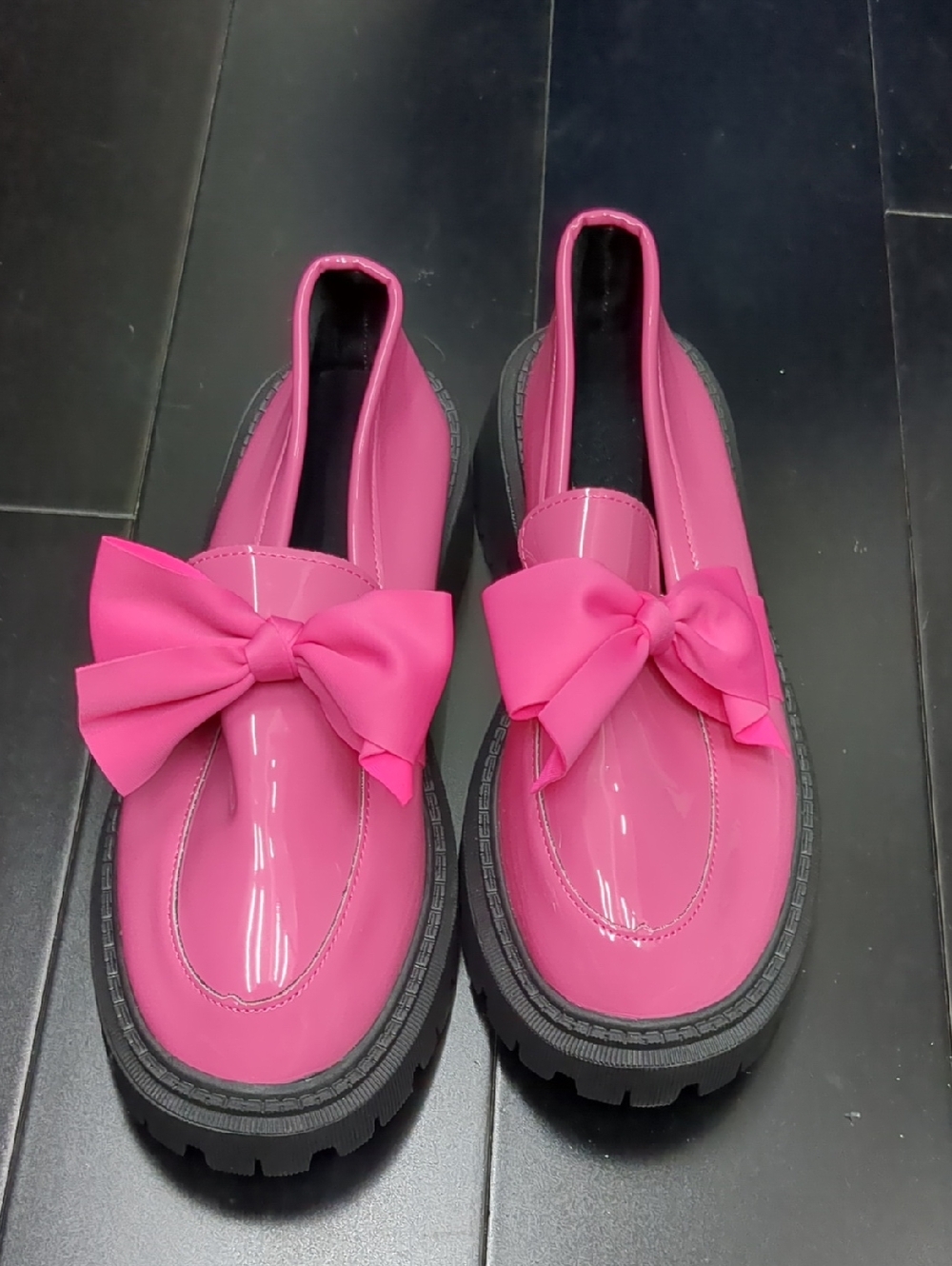 Patent Pink Bow Loafers for Women